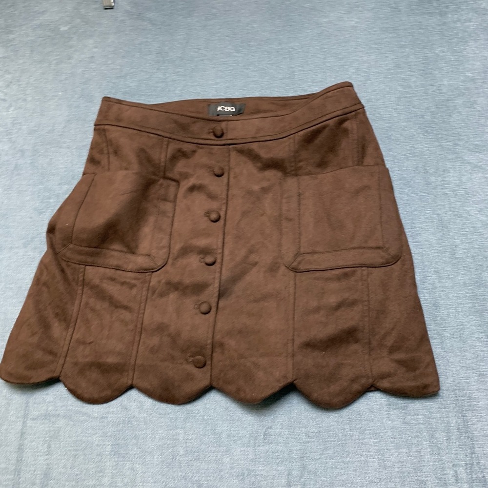 BCBGMAXAZRIA Skirt Womens 8 Chocolate Brown Classic Scalloped Hem Button Front